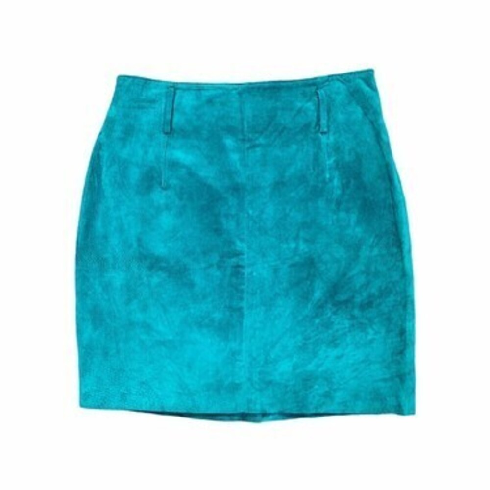 90s Vintage Express Teal Leather Skirt size Small